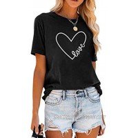 ROSKIKI Women's Casual Summer Short Sleeve Crew Neck Tops Graphic Print Tees Loose Fit Shirts