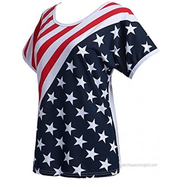Taiduosheng Women's American Flag T Shirts 4th of July Plus Size Tee Shirt Stripe Star USA Patriotic Summer Blouse Tops