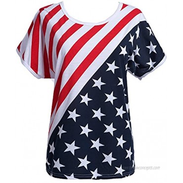 Taiduosheng Women's American Flag T Shirts 4th of July Plus Size Tee Shirt Stripe Star USA Patriotic Summer Blouse Tops