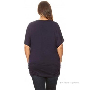 UU Fashion Women's Plus Size Short Sleeve Boat Crew Neck Loose Draped Dolman Top Made in U.S.A.