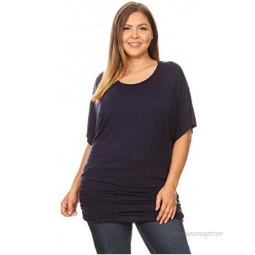 UU Fashion Women's Plus Size Short Sleeve Boat Crew Neck Loose Draped Dolman Top Made in U.S.A.