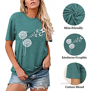 Women Vintage Butterfly Moon Graphic Shirts Funny Dandelion Casual Short Sleeve Summer O-Neck Tops Tee