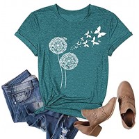 Women Vintage Butterfly Moon Graphic Shirts Funny Dandelion Casual Short Sleeve Summer O-Neck Tops Tee