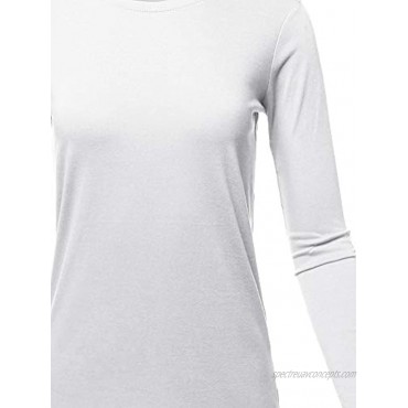Women's Basic Solid Soft Cotton Long Sleeve Crew Neck Top Shirts