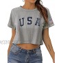 Womens Summer Crop Tops Round Neck Short Sleeve Letter Print Tshirt Casual Loose Fit Tees