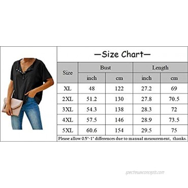 YONYWA Womens Short Sleeve T Shirts Plus Size V Neck Tops Summer Henley Tees with Pocket