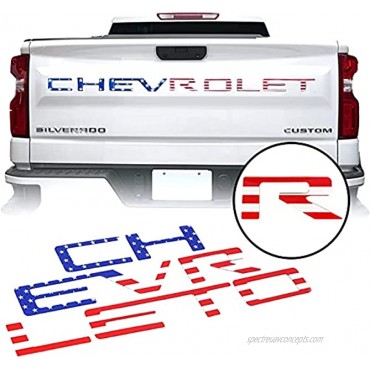 Rear Tailgate Inserts Letters Emblems for Chevy 3D Raised & 3M Adhesive Tailgate Insert Letters Replacement Compatible with 2019 2020 2021 Chevy Silverado American Flag