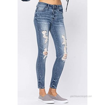 Judy Blue Destroyed Mid-Rise Bleach Splatter Skinny Jeans! Your New Favorite Skinnies! Style: 88197