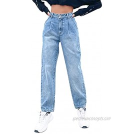 Women's Loose Distressed Mom Jeans Casual Wide Leg Straight Jeans Classic High Waist Boyfriend Denim Pants