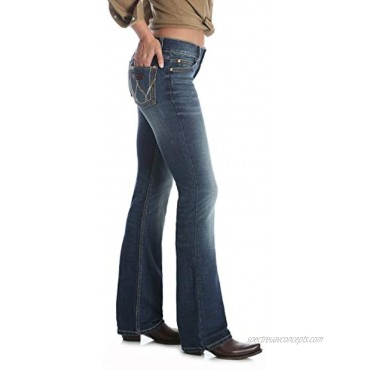 Wrangler Women's Retro Mae Mid Rise Stretch Boot Cut Jean,Dark Blue,7W X 34L