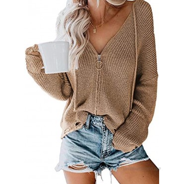 Actloe Cardigan Sweaters for Women Long Sleeve Zip Up Hoodie Knit Sweater Lightweight Fall V Neck Tops Casual Coat