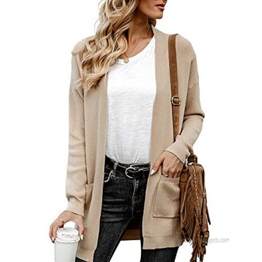 ANIXAY Women's Casual Loose Knit Sweaters Coat Lightweight Long Sleeve Open Front Cardigan with Pockets