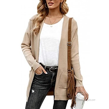 ANIXAY Women's Casual Loose Knit Sweaters Coat Lightweight Long Sleeve Open Front Cardigan with Pockets