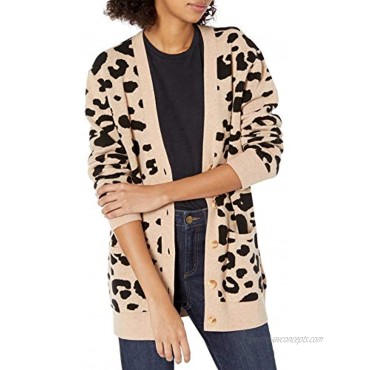 Brand Daily Ritual Women's Ultra-Soft Leopard Jacquard Cardigan Sweater