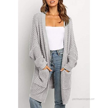 BTFBM Women Long Sleeve Open Front Plain Knit Cardigan Fashion Color Block Striped Slouchy Loose Pockets Sweater Outwear