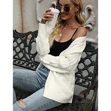 Chriselda Women's Long Sleeve Open Front Cardigans Cable Sweaters Casual Loose Chunky Outwear Knit Coat