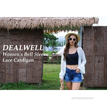 Dealwell Women's Bell Sleeve Open Front Cardigans Lace Crochet Loose Casual Cover Up