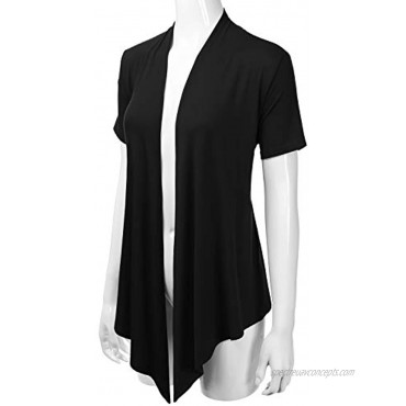 EIMIN Women's Basic Solid Short Sleeve Open Drape Front Jersey Cardigan S-3XL