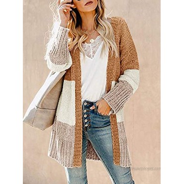 FERBIA Women Color Block Cardigan Open Front Long Sleeve Sweaters Chenille Chunky Loose Baggy Oversized Knit