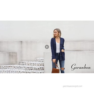 Goranbon Women's Cable Knit Cardigan Long Sleeve Open Front Button Down Knitwear Sweater Coat