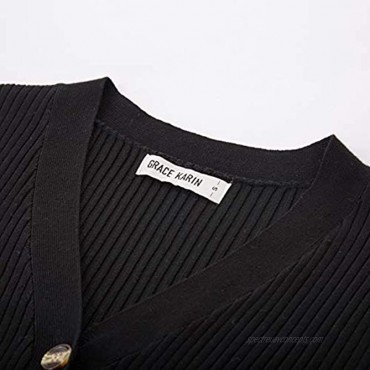 GRACE KARIN Women's Button Down Vee Neck Long Sleeve Rib Knit Cardigan Sweaters