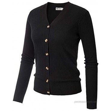 GRACE KARIN Women's Button Down Vee Neck Long Sleeve Rib Knit Cardigan Sweaters