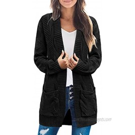 MEROKEETY Women's Long Sleeve Cable Knit Cardigan Sweaters Open Front Fall Outwear with Pockets