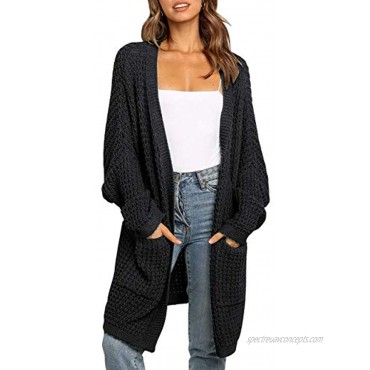 MEROKEETY Women's Oversized Long Batwing Sleeve Cardigan Waffle Knit Pockets Sweater Coat
