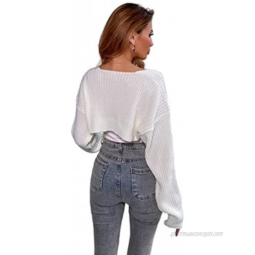 SheIn Women's Long Sleeve Open Front Crop Cardigan Drop Shoulder Solid Outerwear