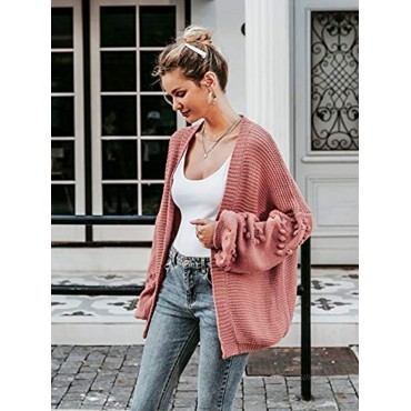 Simplee Women's Oversized Lantern Sleeve Cable Knit Loose Cozy Open Front Cardigan Sweaters