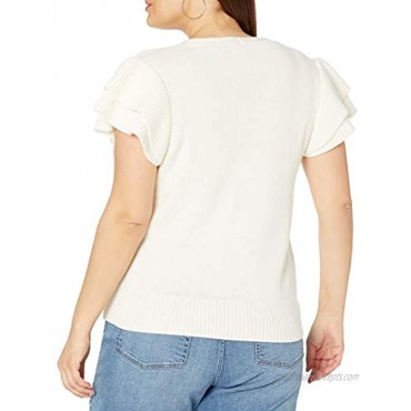 The Drop Women's Emma Ruffle Shoulder Sleeve Cardigan Sweater