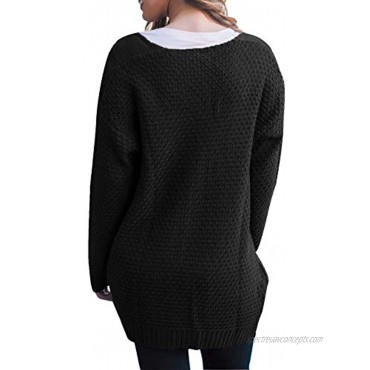 Traleubie Women's Open Front Long Sleeve Boho Boyfriend Knit Chunky Cardigan Sweater