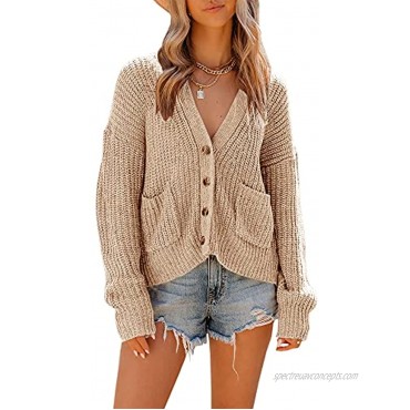 TTshoes Womens Open Front Button Down Cardigan Sweaters Long Sleeve Casual Chunky Knit Loose Cozy Outwear Coat with Pockets