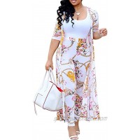 Women 2 Piece Outfits Floral Print Long Sleeve Open Front Cardigan Cover Up Bodycon High Waisted Long Pants Set