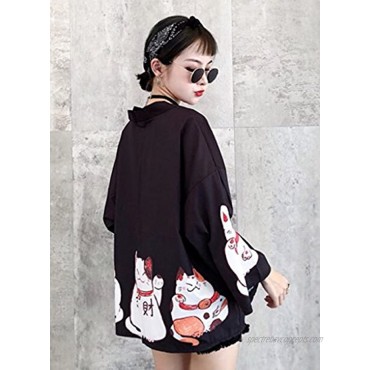 Women's 3 4 Sleeve Japanese Shawl Kimono Cardigan Tops Cover up OneSize US S-XL
