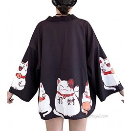 Women's 3 4 Sleeve Japanese Shawl Kimono Cardigan Tops Cover up OneSize US S-XL