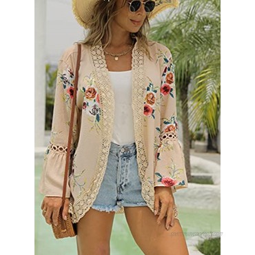 Womens Lace Kimono Cardigan Floral Summer Tops Loose Casual Open Front Shawl Beach Cover ups