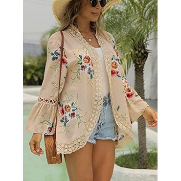 Womens Lace Kimono Cardigan Floral Summer Tops Loose Casual Open Front Shawl Beach Cover ups