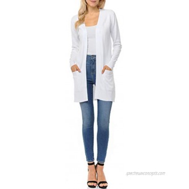 Womens Light Weight Open Front Long Cardigan with Pockets