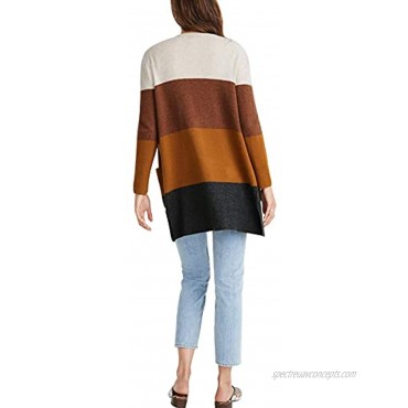 Womens Long Sleeve Casual Striped Cardigan Color Block Knit Open Front Sweater Coat…