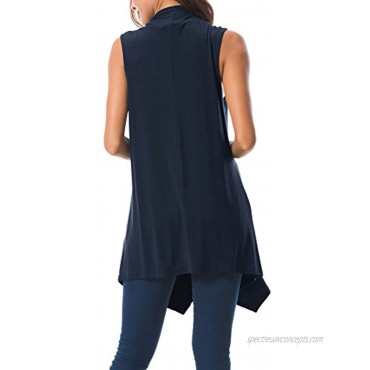 Women's Sleeveless Draped Open Front Cardigan Vest Asymmetric Hem