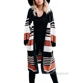 Womens Striped Color Block Cardigans Cable Knit Chunky Sweaters Oversized Tops with Pockets
