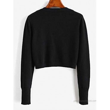 ZAFUL Women's Button Down Long Sleeve V-Neck Rib-Knit Cropped Cardigan Sweater