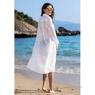 Zeagoo Swimsuit Cover Ups Roll-up Sleeve Bikini Beachwear Button Down Bathing Suit Beach Shirt S-3XL