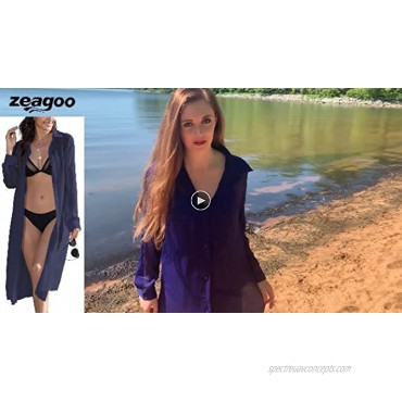 Zeagoo Swimsuit Cover Ups Roll-up Sleeve Bikini Beachwear Button Down Bathing Suit Beach Shirt S-3XL