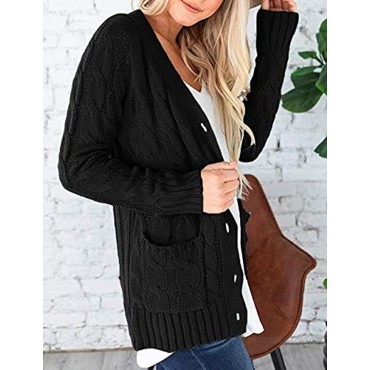 ZESICA Women's Casual Long Sleeve Button Down Open Front Cable Knit Cardigan Sweater Coat with Pockets