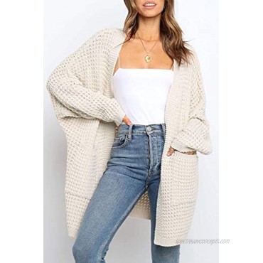 ZESICA Women's Long Batwing Sleeve Open Front Chunky Knit Cardigan Sweater with Pockets