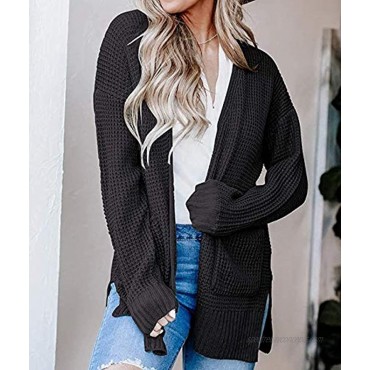 ZESICA Women's Long Sleeve Open Front Waffle Knit Sweater Cardigans Coat Outwear with Pockets