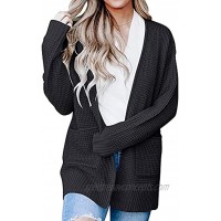 ZESICA Women's Long Sleeve Open Front Waffle Knit Sweater Cardigans Coat Outwear with Pockets