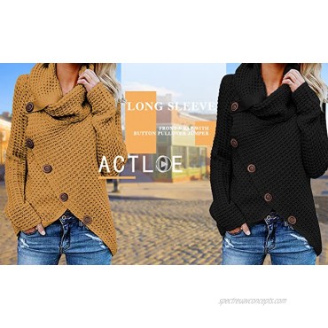 Actloe Womens Cowl Neck Long Sleeve Asymmetrical Hem Sweaters Front Wrap Pullover Jumper